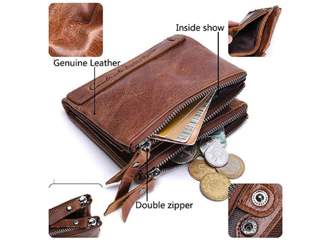 HIDE & SKIN Manchester Genuine Leather Wallet with Detachable Card Case for Men (Antique Brown)