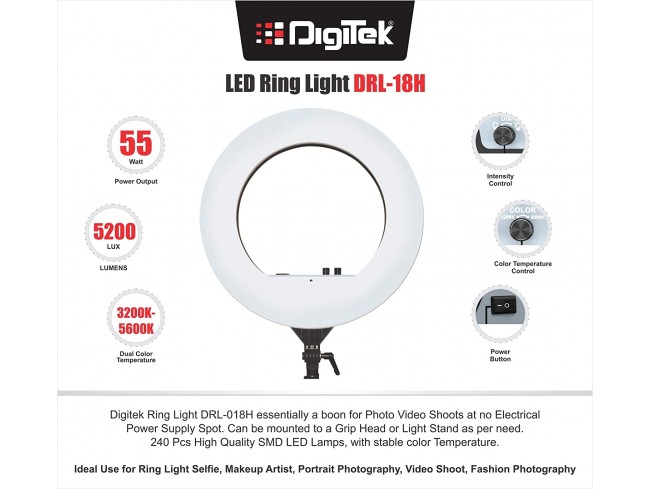 DIGITEK DRL-18 H 18 INCH PROFESSIONAL LED RING LIGHT WITH STAND (COMBO)  Best Price: thereliablestore.com: Ring Lights India