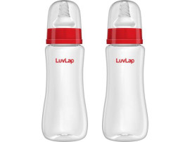 LuvLap 250ml Slim Neck Baby Feeding Bottle, PP, BPA Free, 3m+, Pack of 2 - 250 ml  (Red)